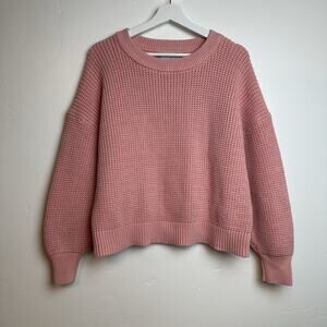 OLD NAVY Women's Rose Pink Knit Sweater Pullover XL 100% Cotton Puff Sleeve